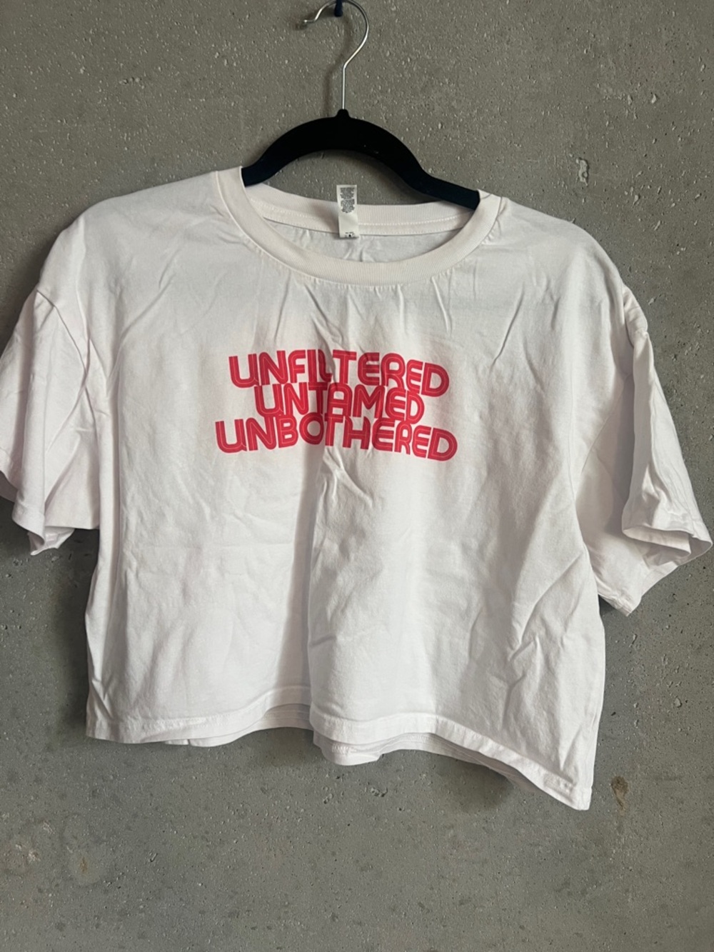 White Crop Tee with Red Graphic Text